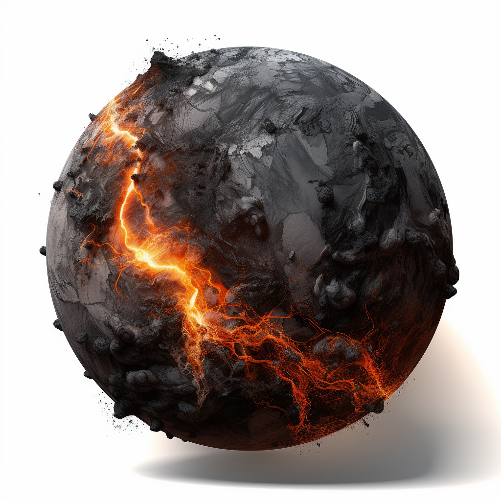 Stunning graphic of black marble planet with small fire fissure