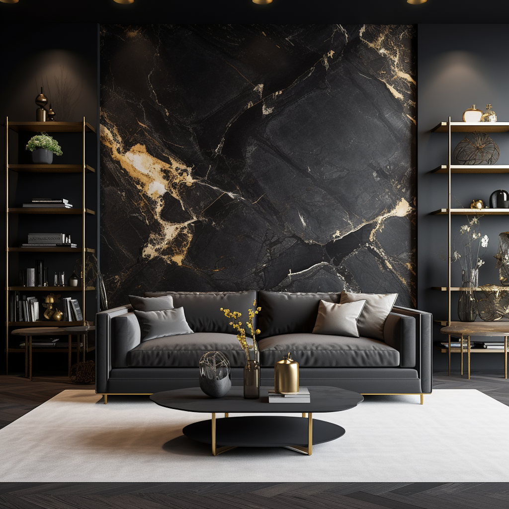 Sleek black marble wall design