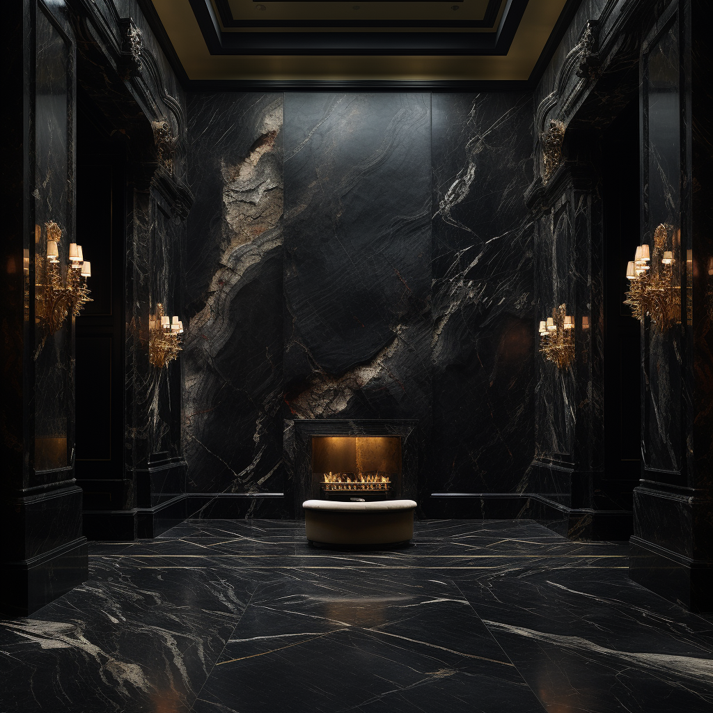 Stylish black marble walls without decor (6 words)