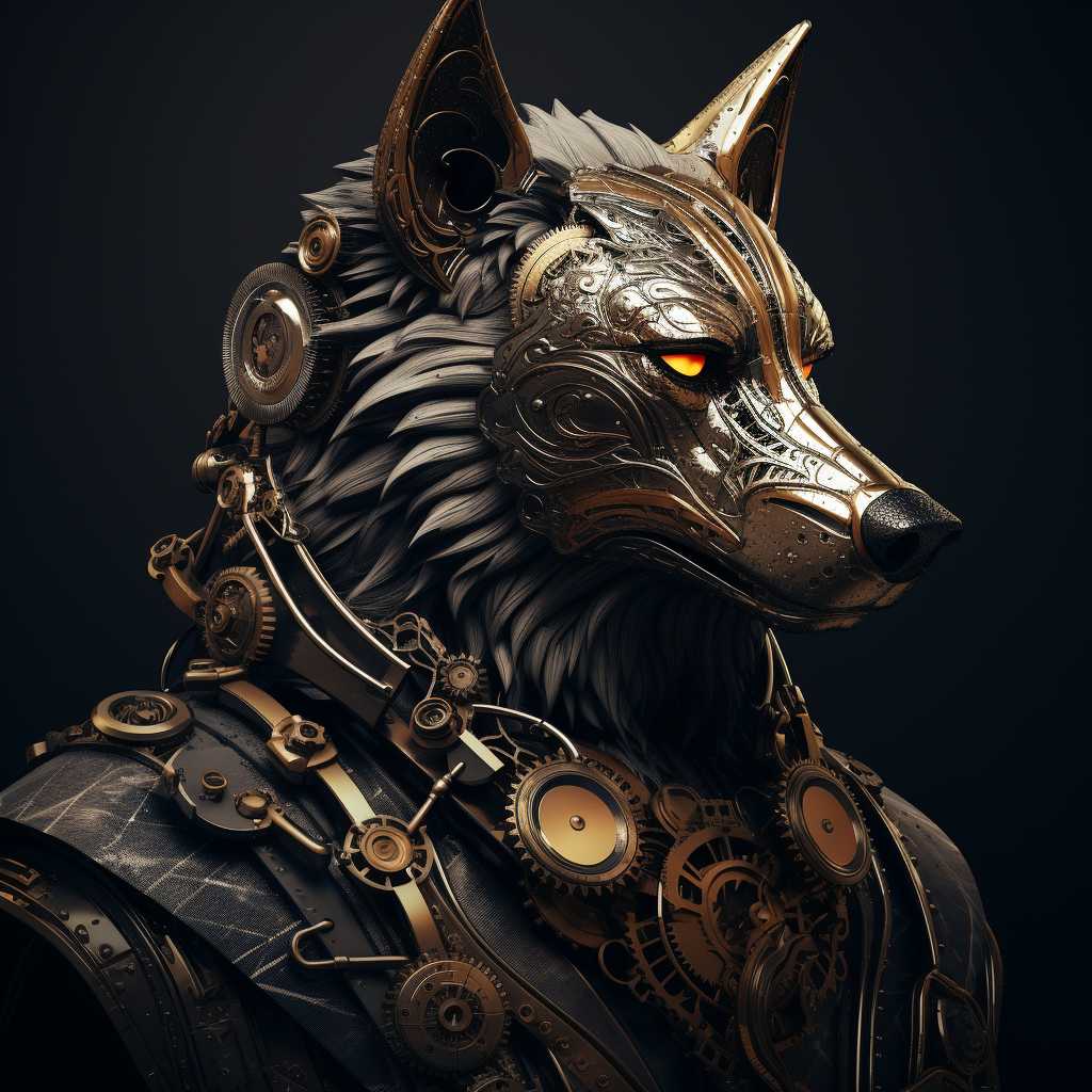 Black Steampunk Mechanical Wolf Profile