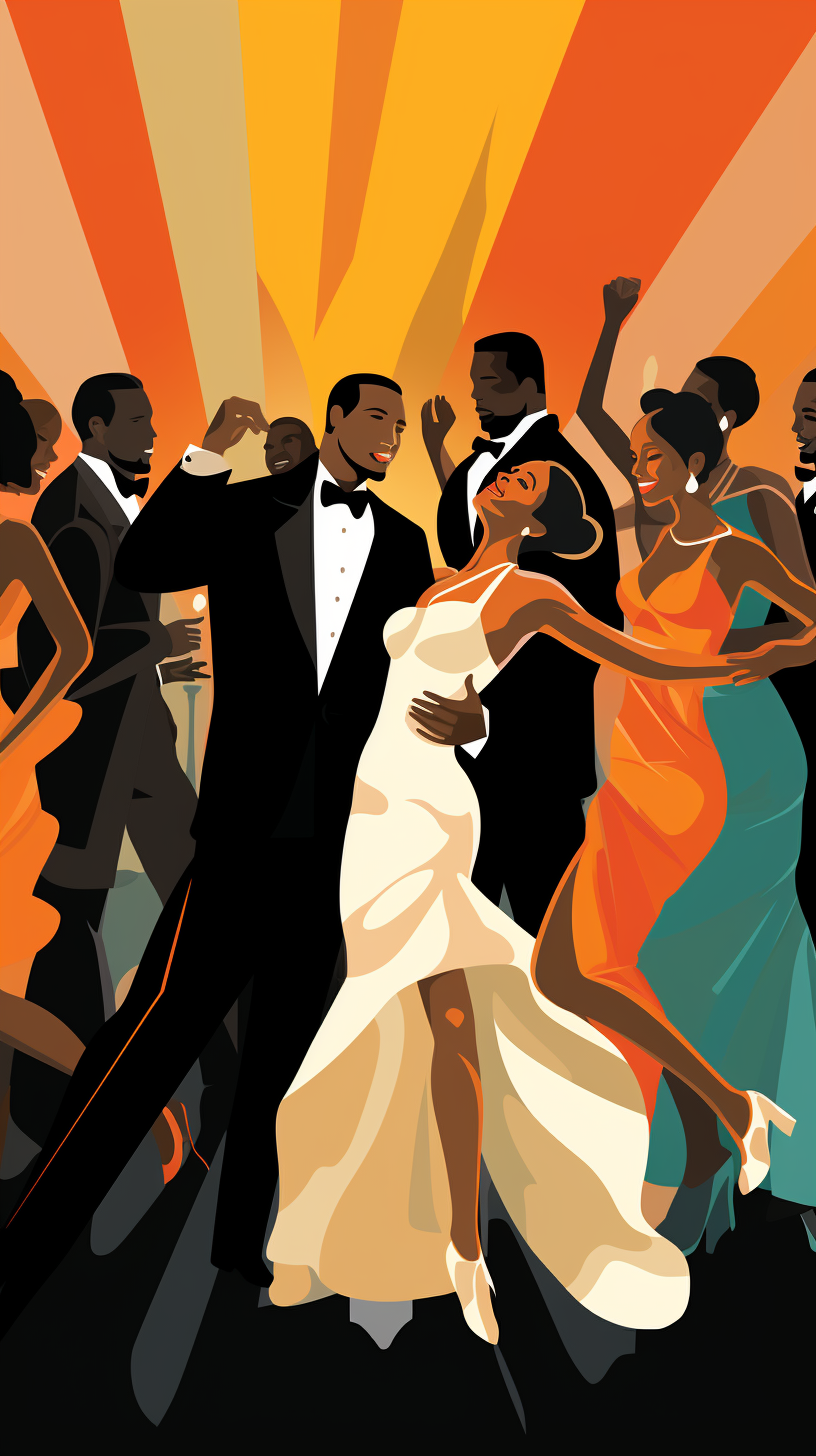 Group of Black Men and Women Dancing at Upscale Party