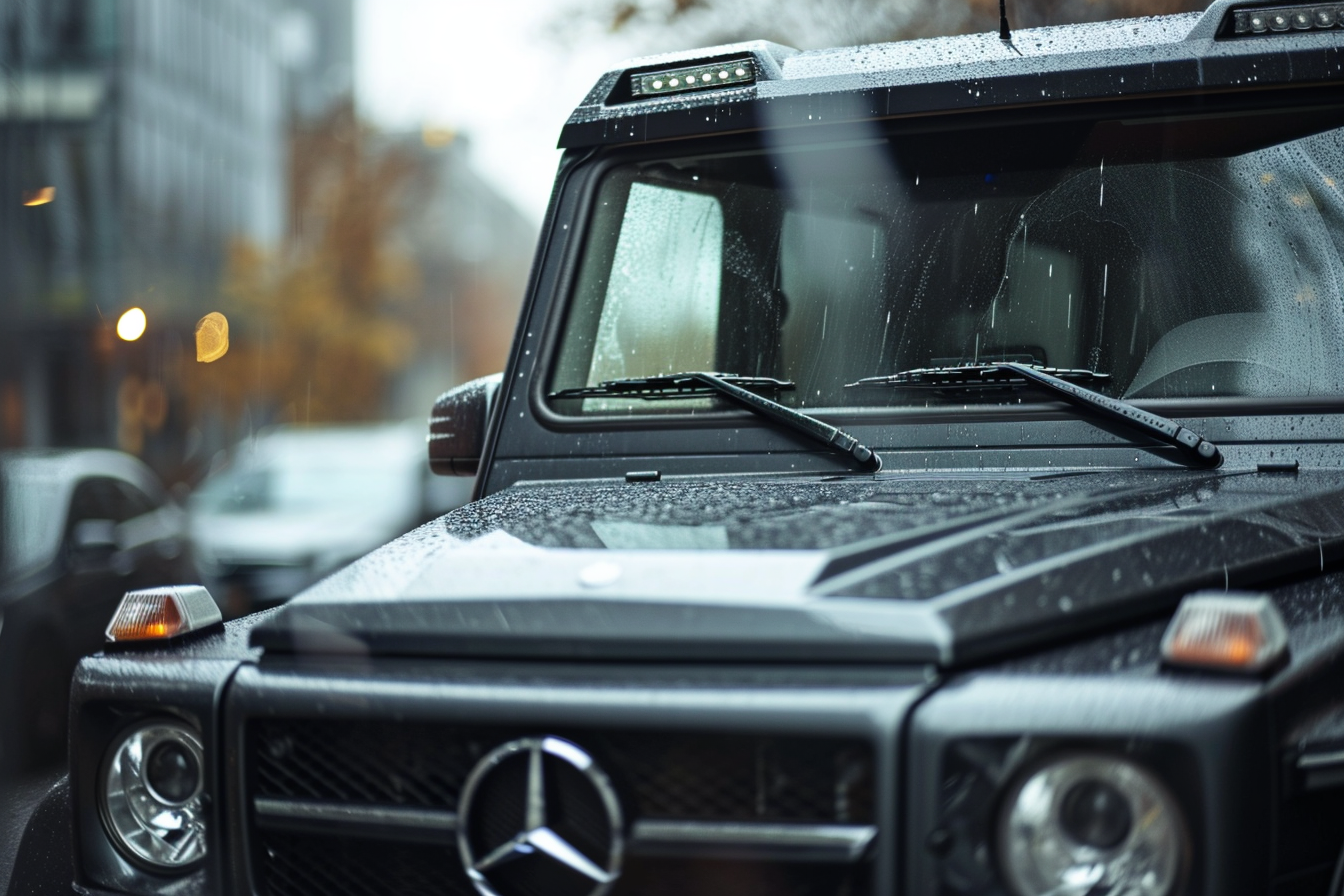 black mercedes g wagon through window