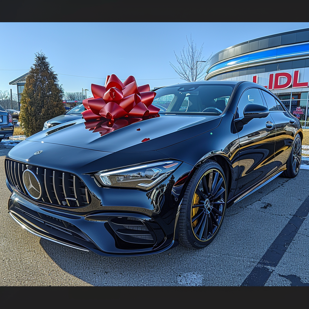 Black Mercedes CLA with Red Bow