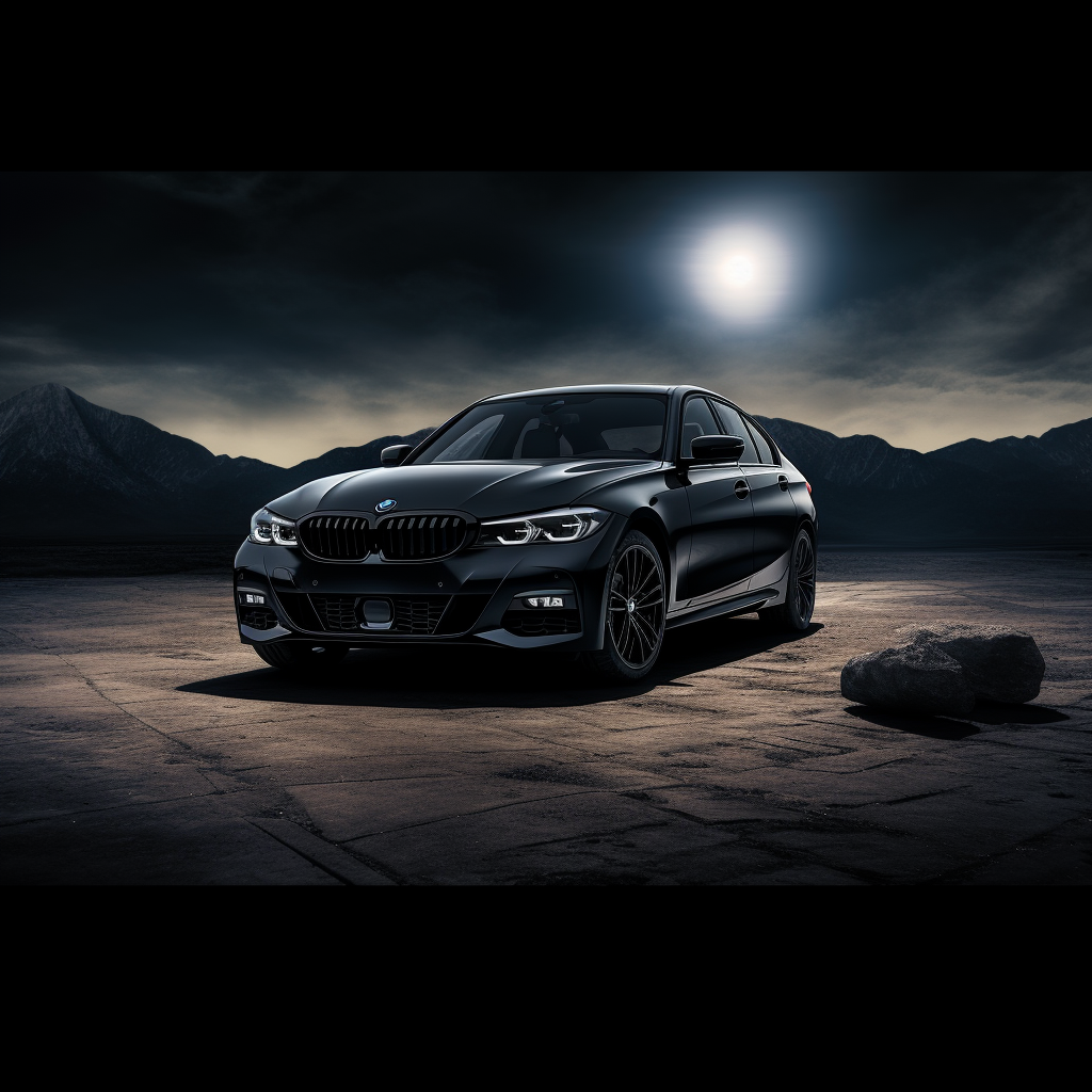 Sleek black BMW driving on the moon