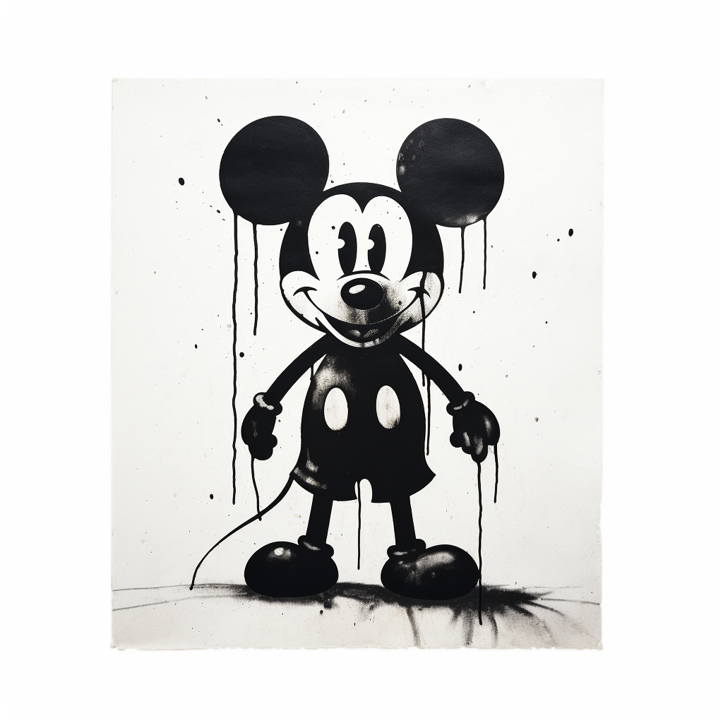 Banksy's iconic black Mickey Mouse spray painted artwork