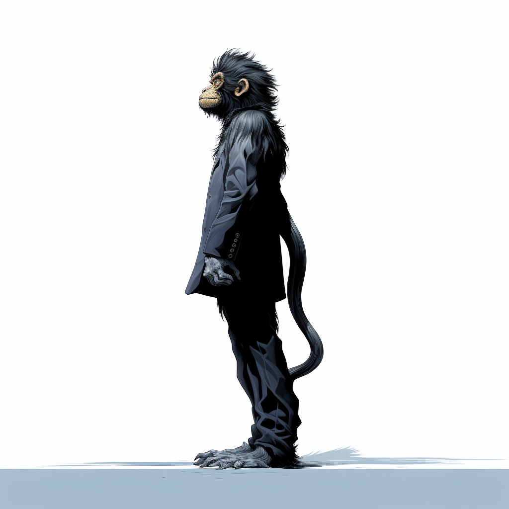 Side view of a black monkey standing up