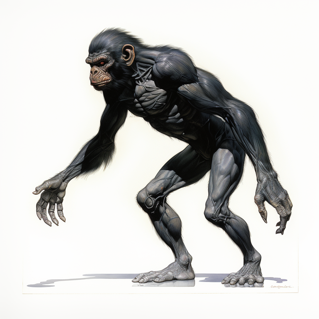 Black monkey walking on two legs