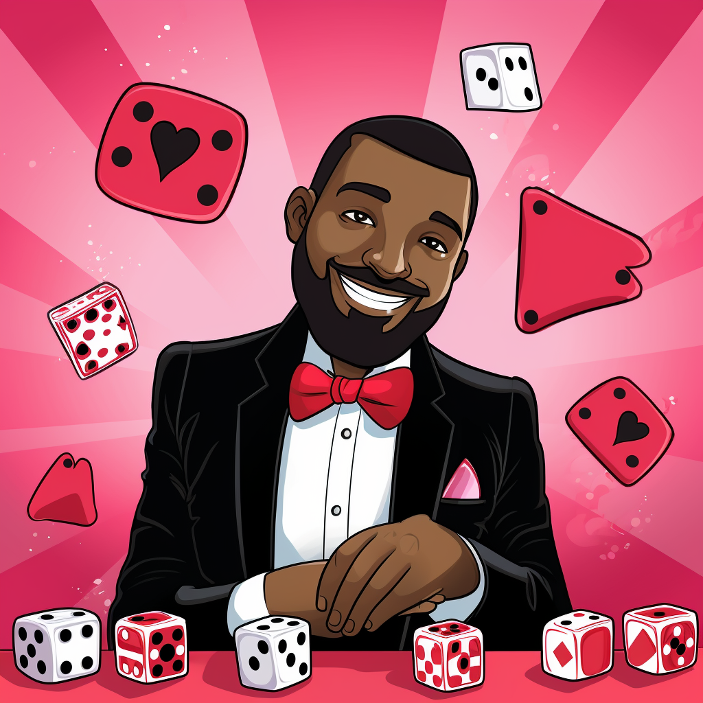 Cartoon image of black Monopoly man on Valentine's Day