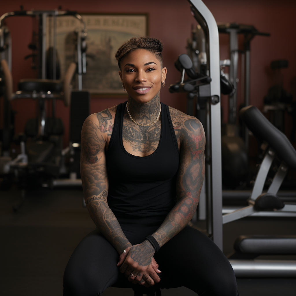 Black non binary individual with tattoos working out