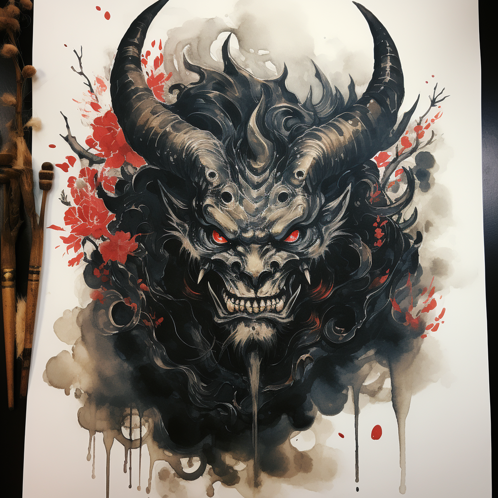 Japanese black oni painting artwork