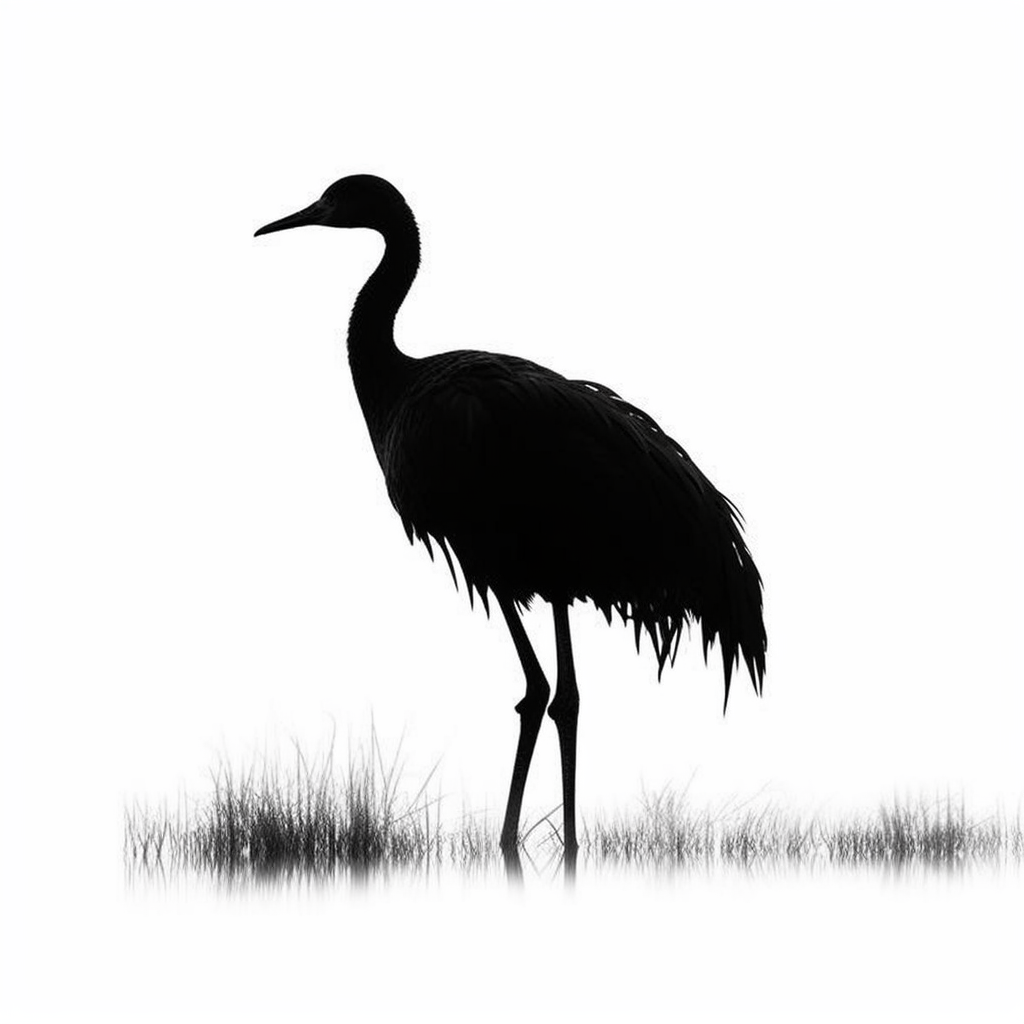 Black pampas rhea silhouette on a white background