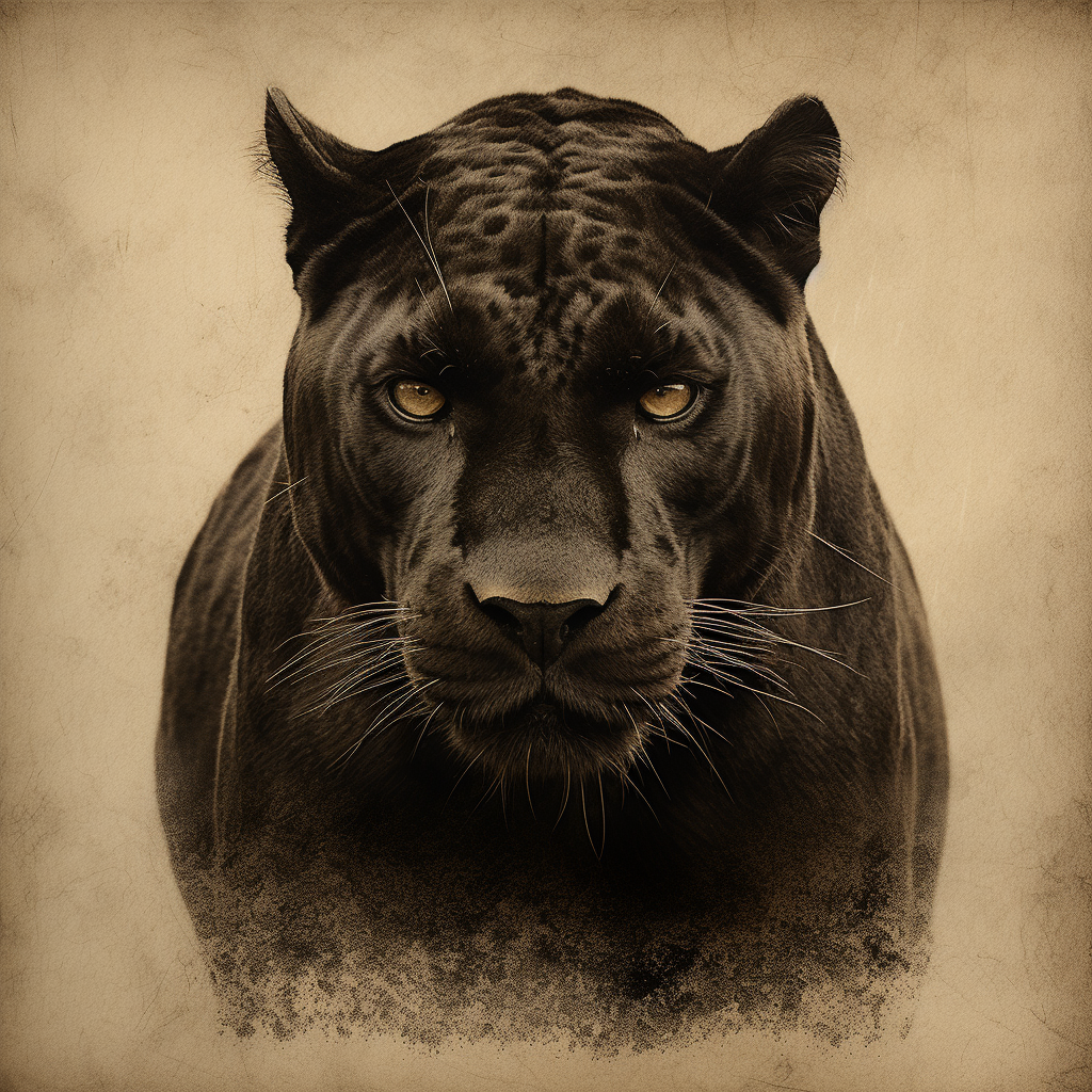 Stunning black panther on sepia background