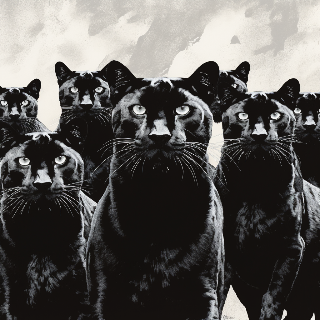 Collage of black panthers on ombre background