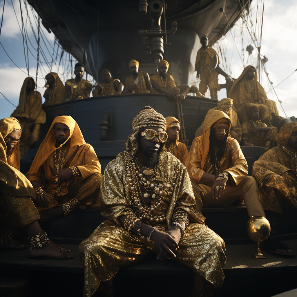 black-people-turbans-gold-ships-pacific-ocean