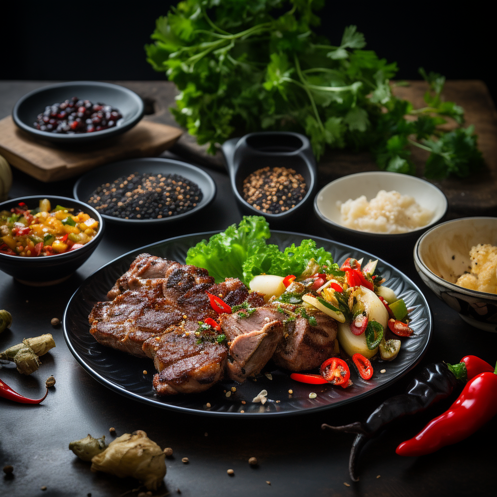 Delicious black pepper pork steak with vegetables