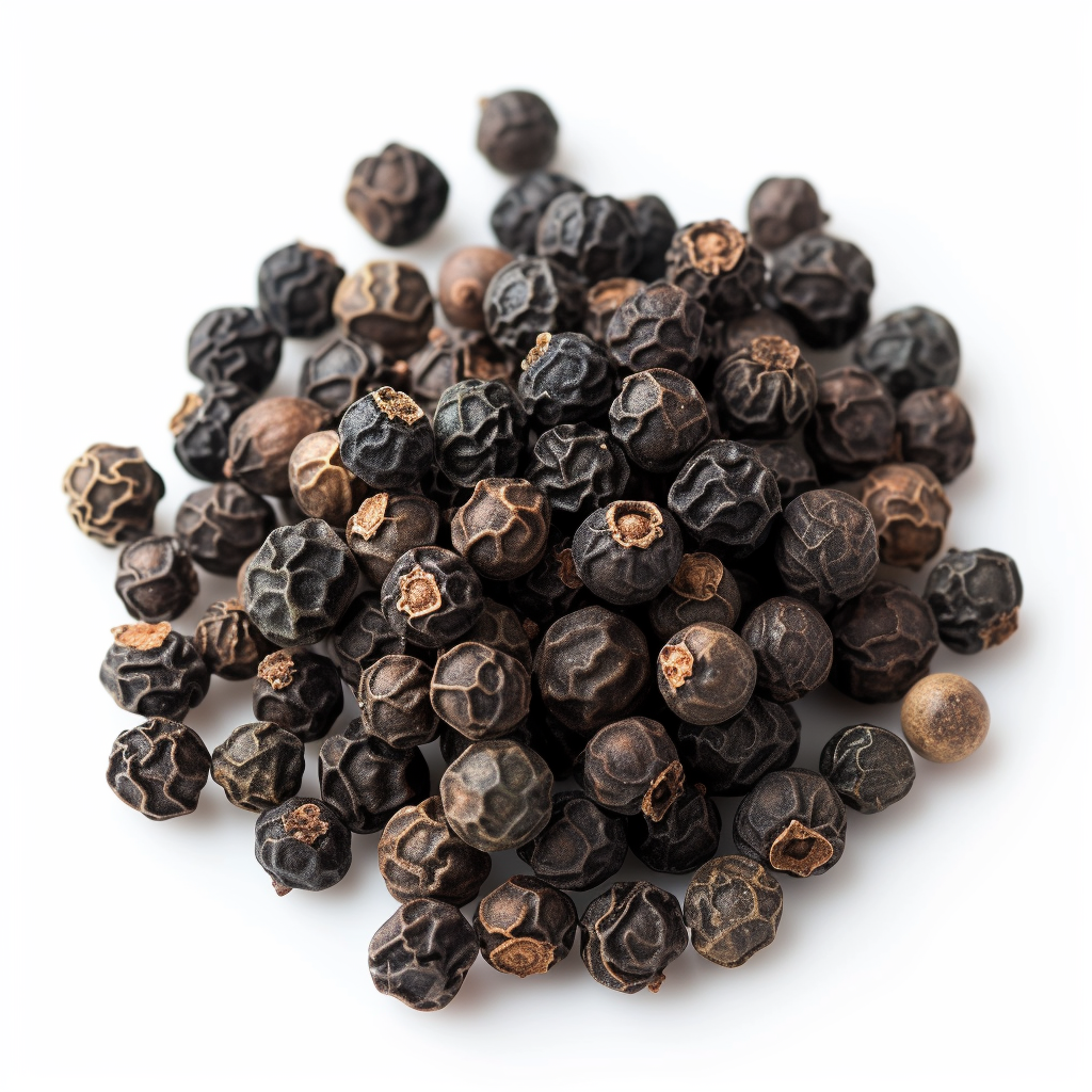 Fresh Black Peppercorns on White Background