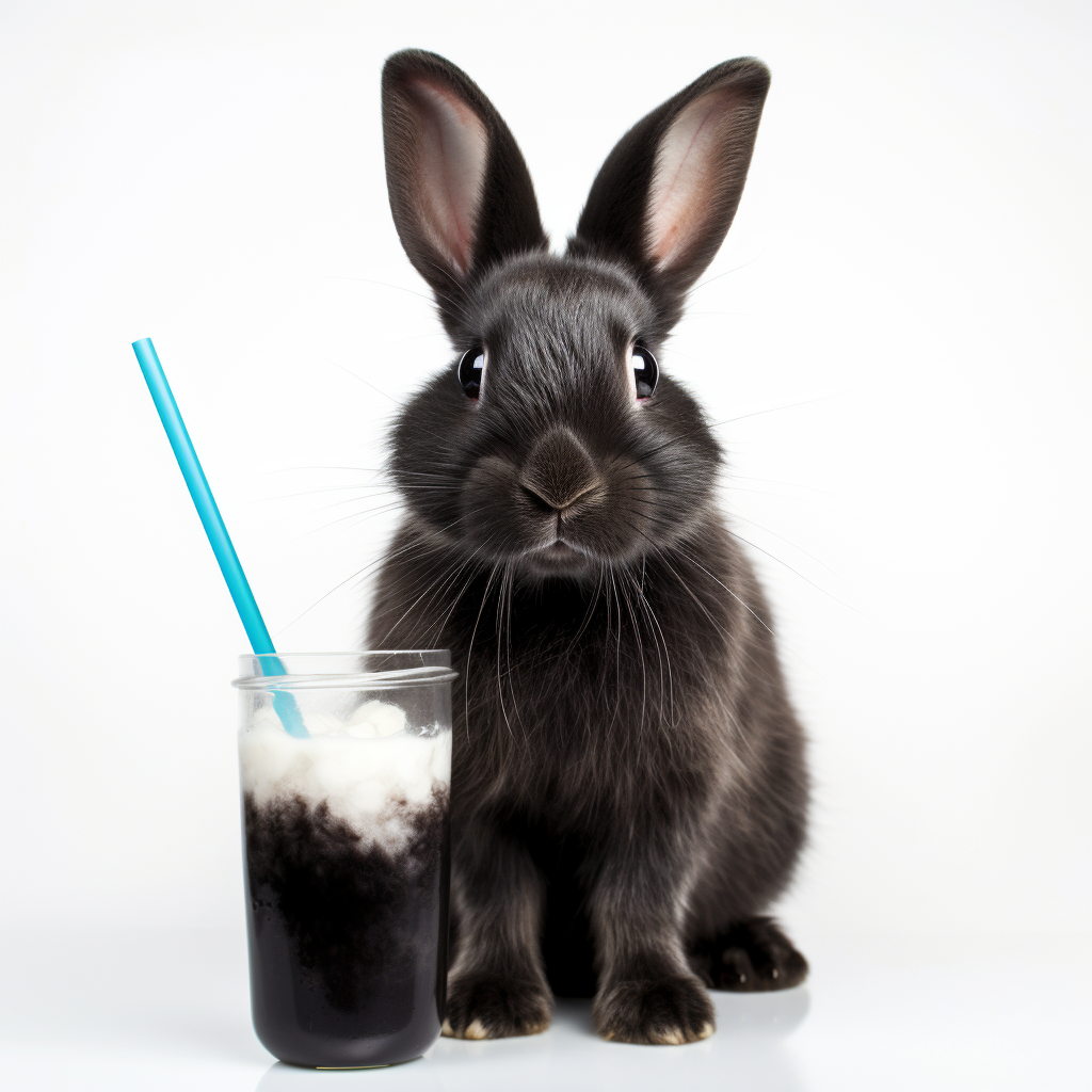 Cute rabbit enjoying a milkshake