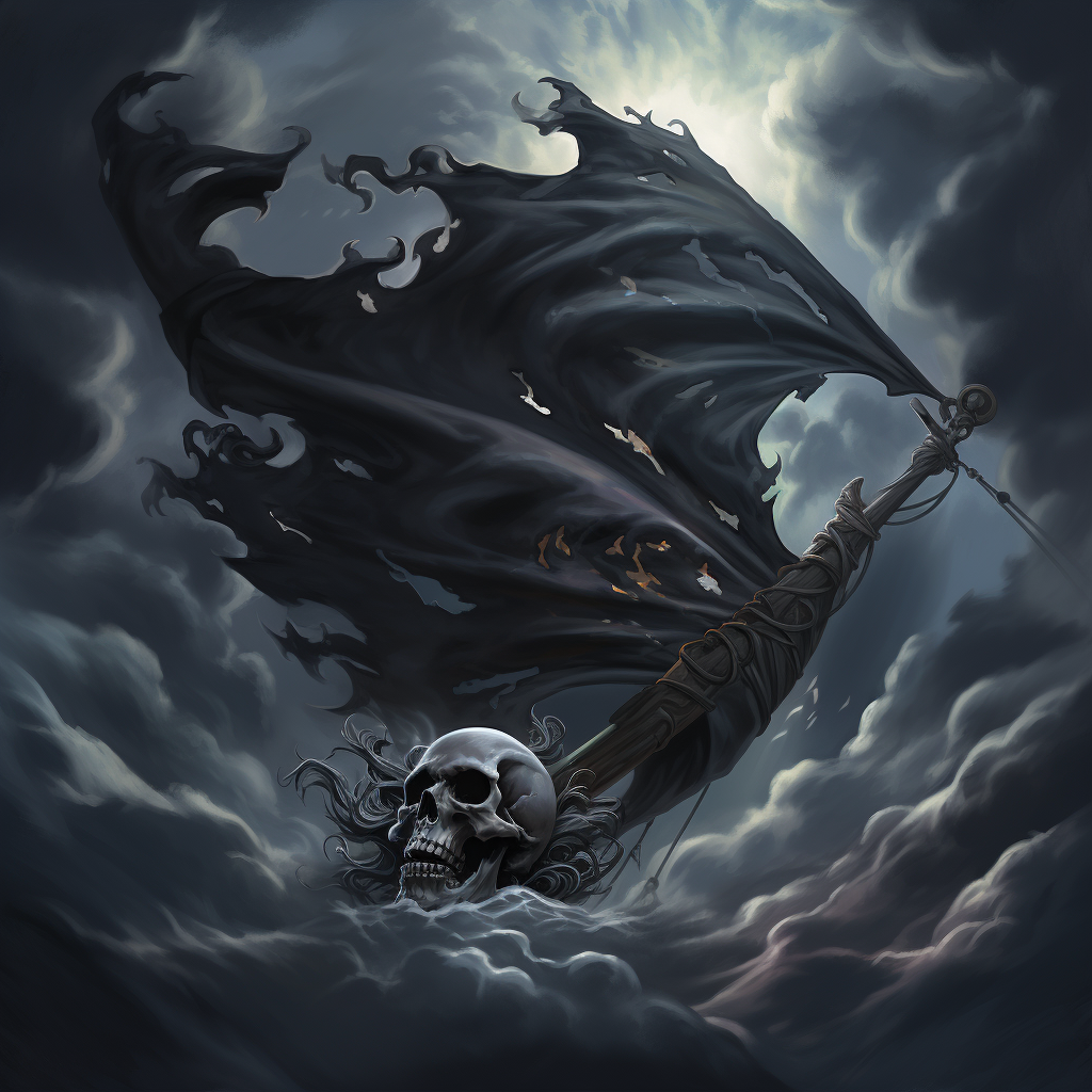 Pirate flag with skull-shaped storm cloud