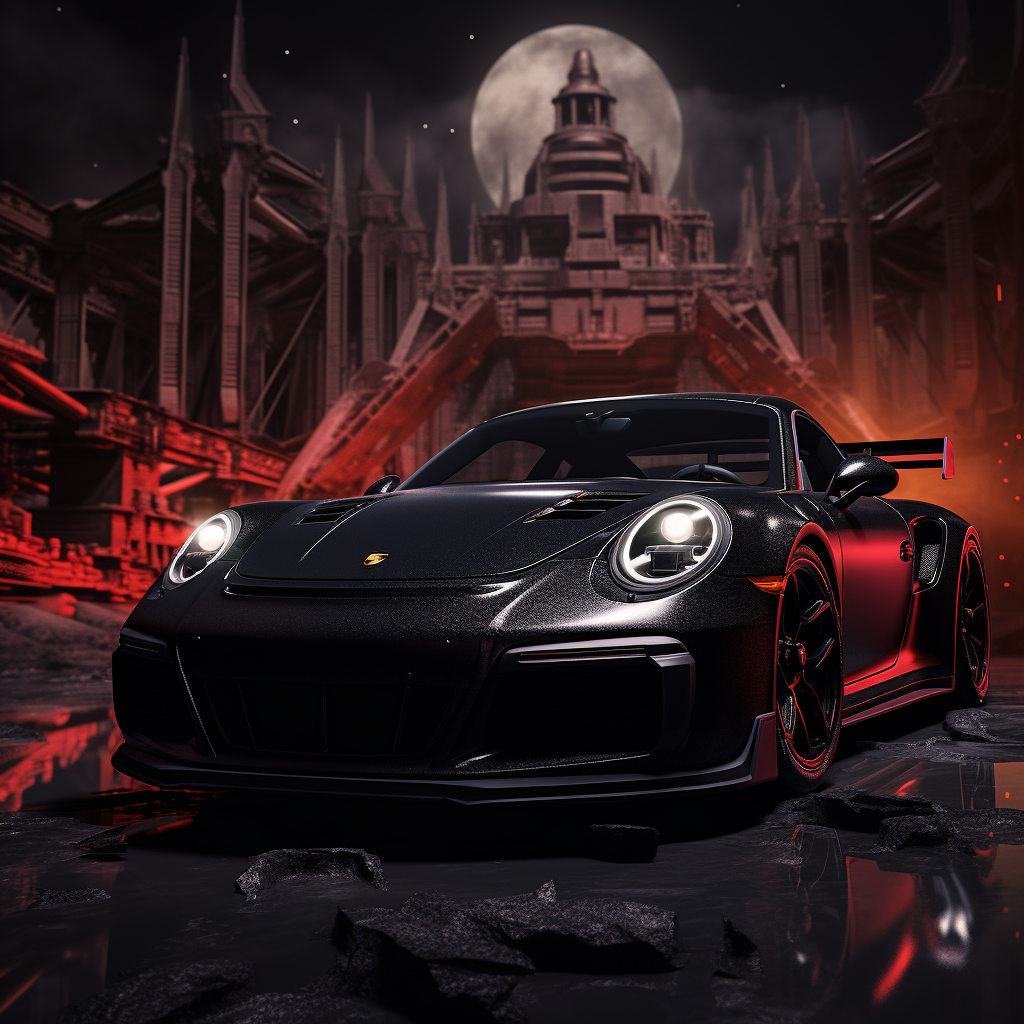 Dark Side Darth Vader atop Black Porsche