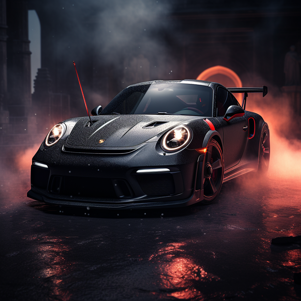 Black Porsche with Star Wars Darth Vader