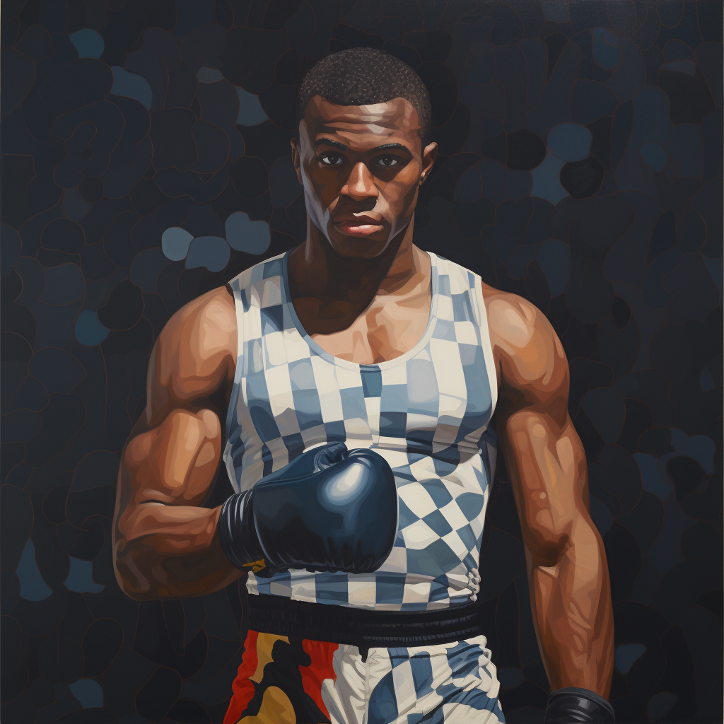 Black professional boxer with spotlight