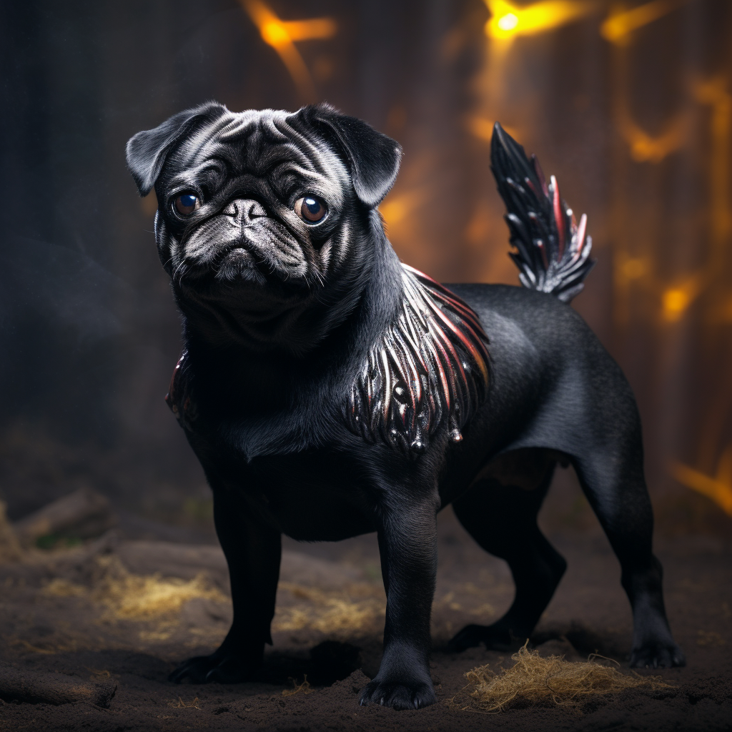 Cute black pug dog unicorn hybrid