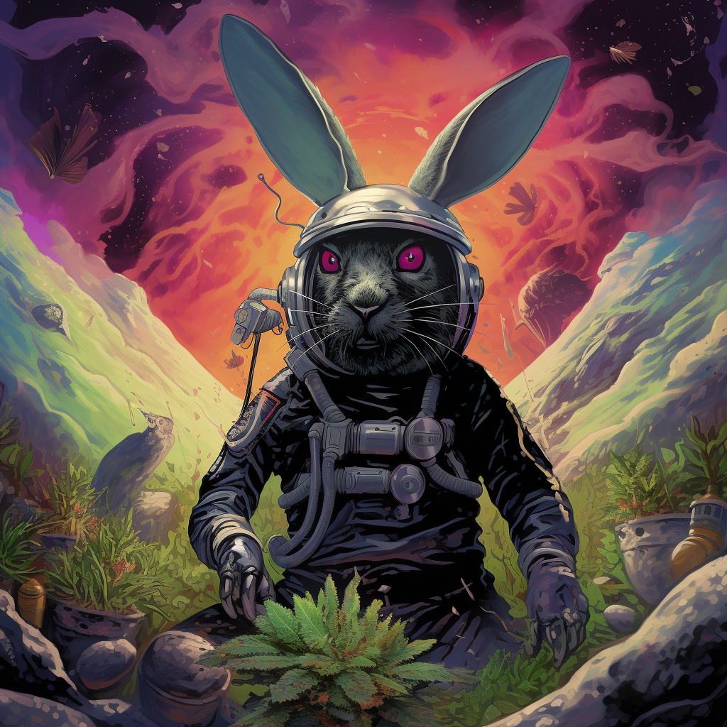 Black rabbit venom monster astronaut smoking cannabis