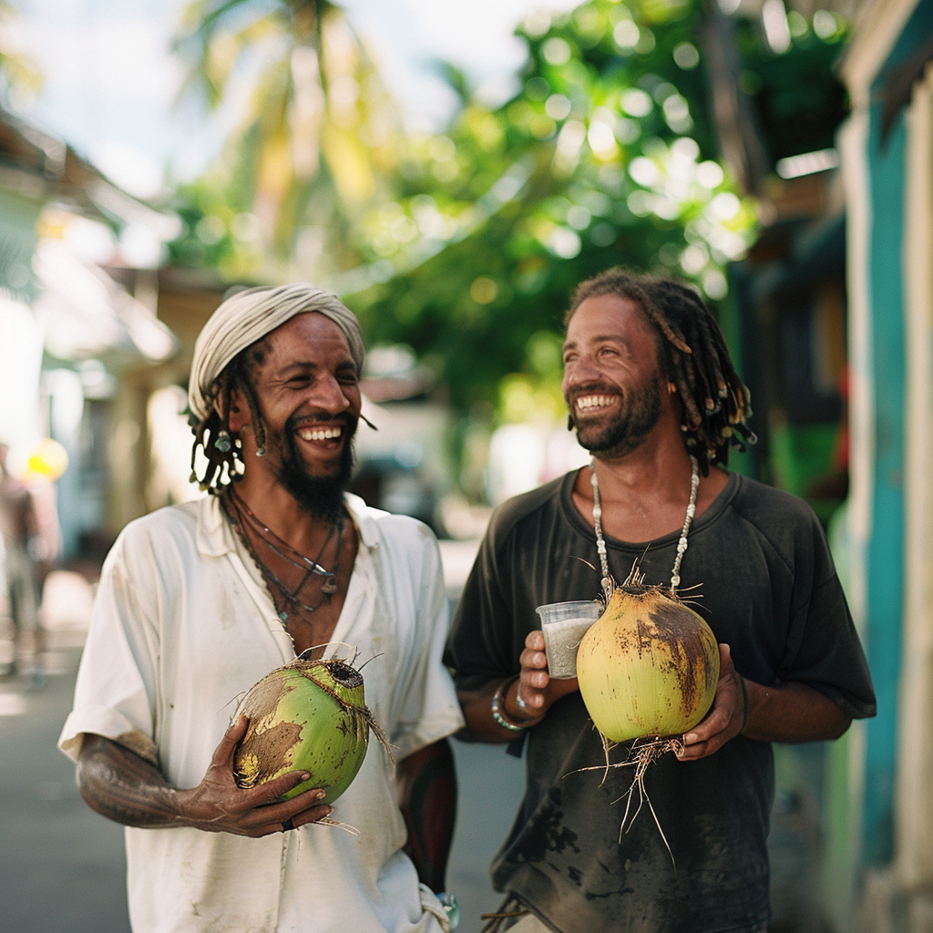 friends laughing coconut street Antigua