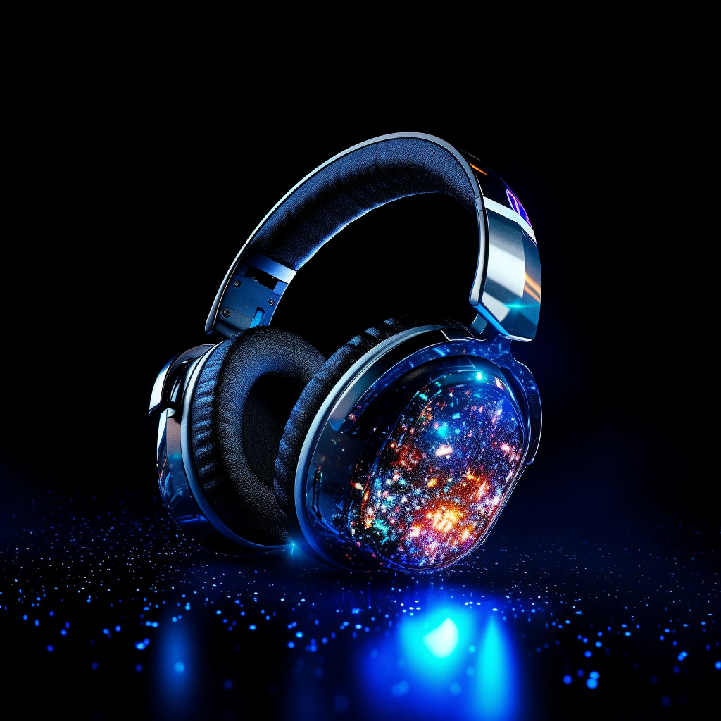 Realistic neon headphones on black background