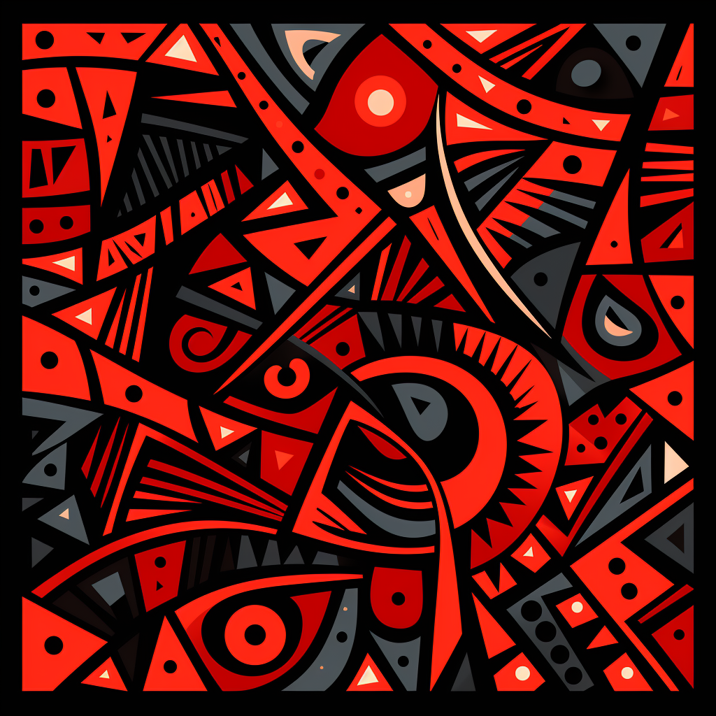 Black and red abstract pattern with triangles and squares