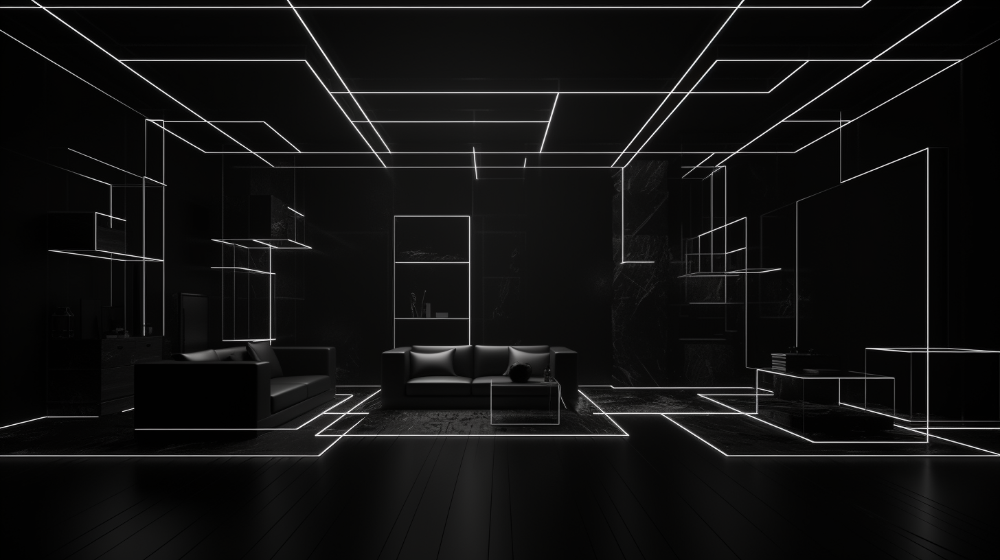 Black room wireframe with stunning 3D render