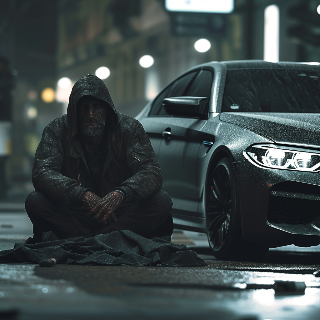 Homeless man near BMW M5F90