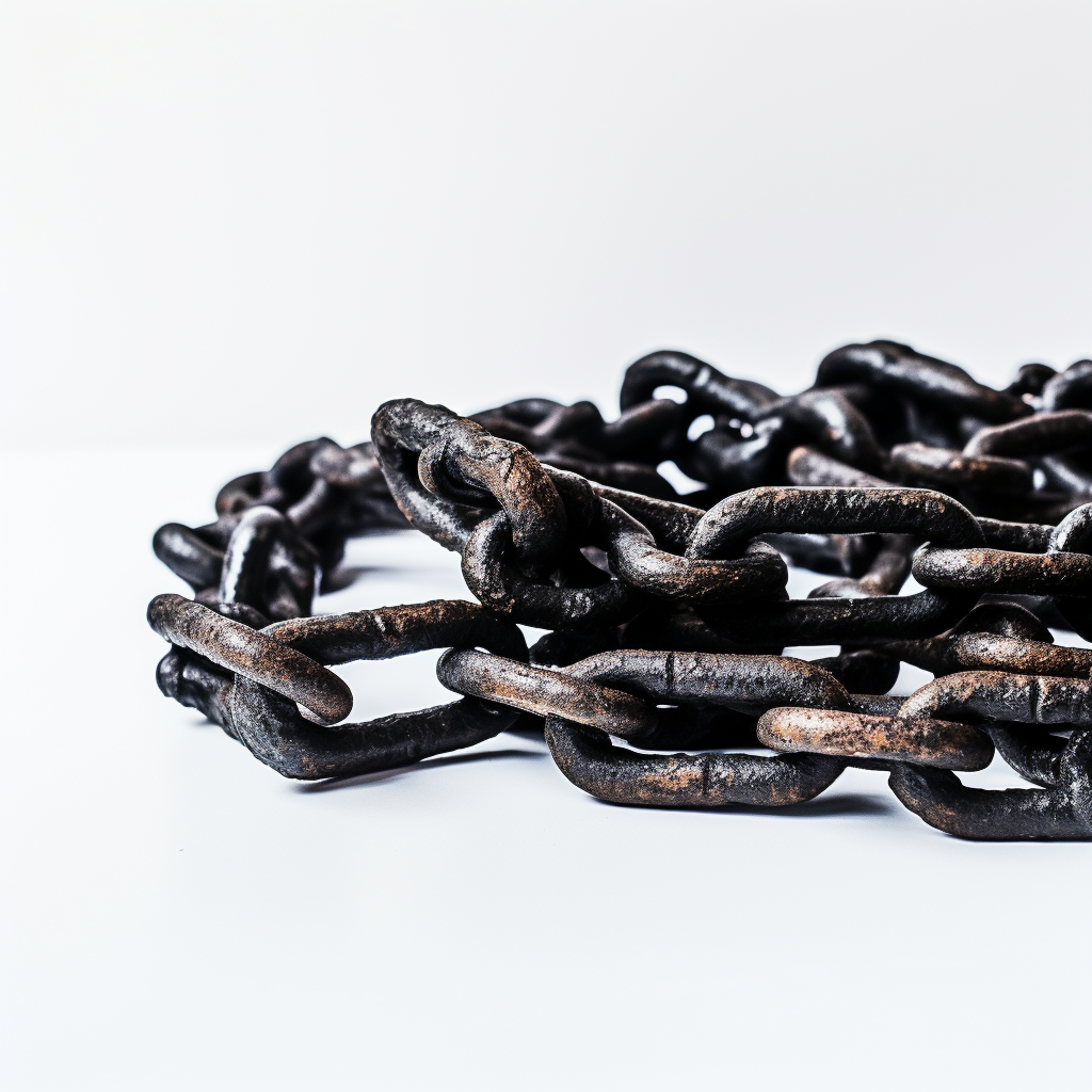 Black rusty chains on white background