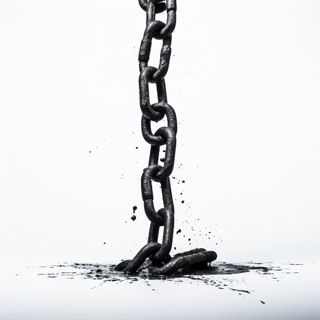 Minimalist twine art with black rusty chains