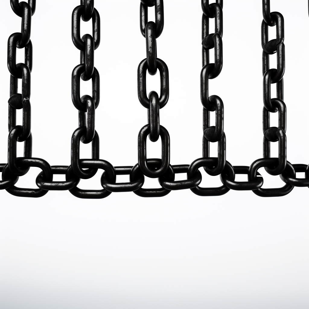 Black rusty chains on white background