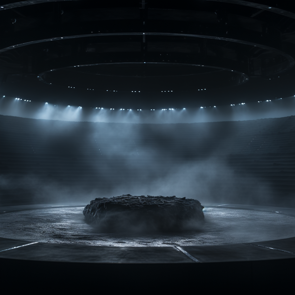 Empty circular water stage in stadium