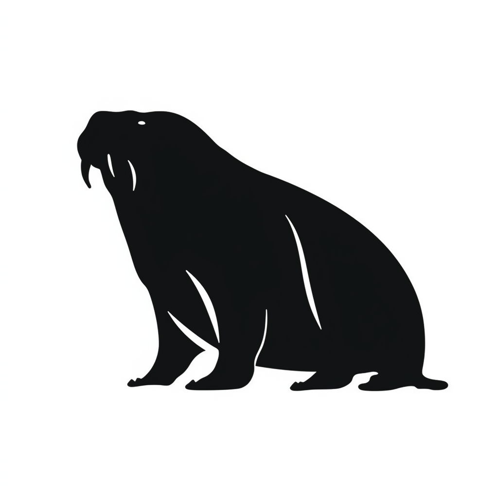 Black silhouette of robust walrus