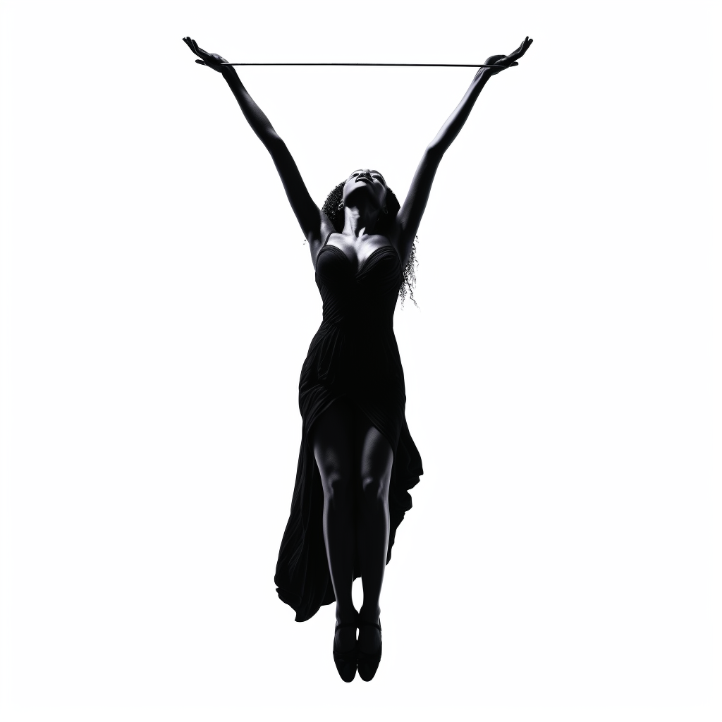 Black silhouette woman hanging from arm