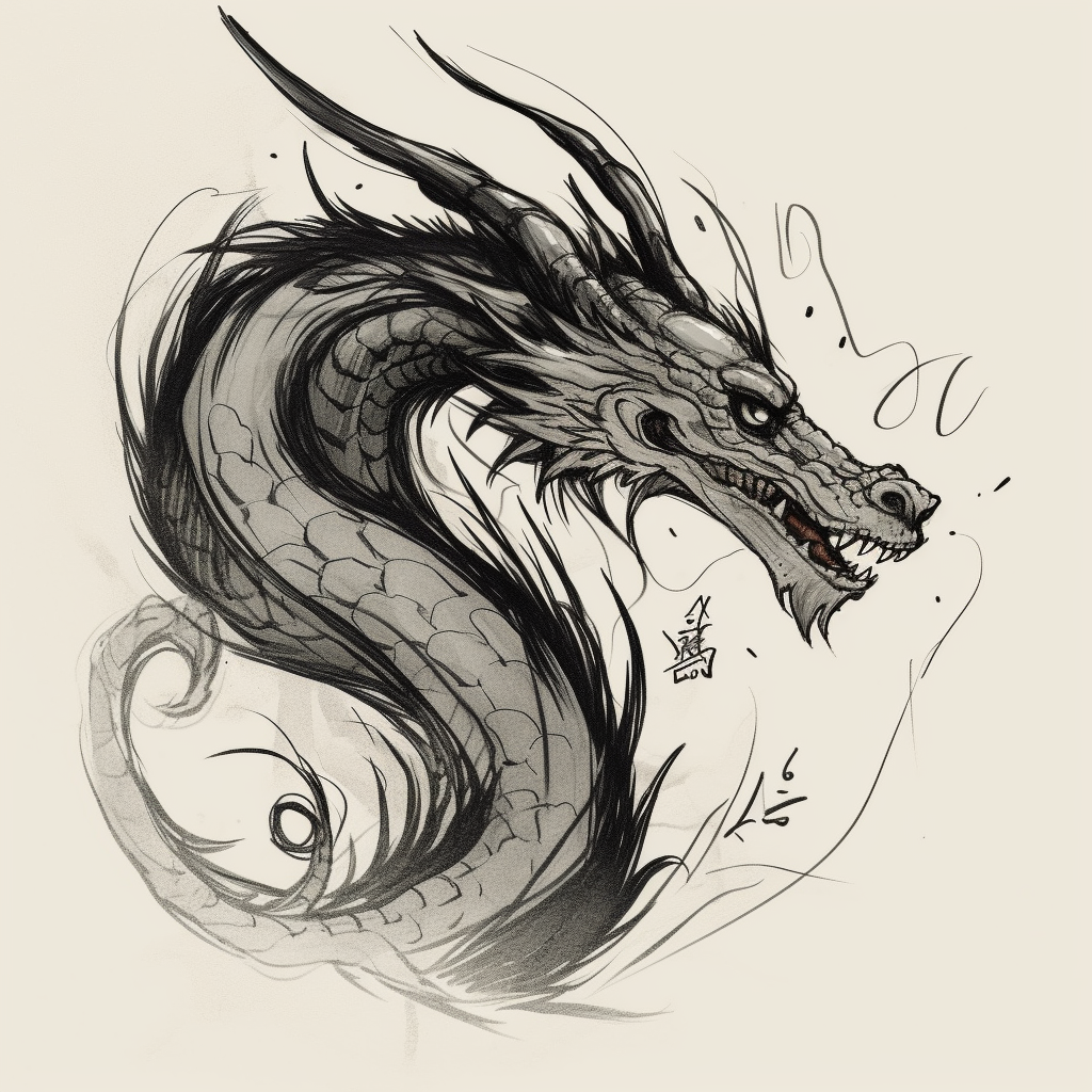 Minimal Asian Dragon Tattoo Sketch