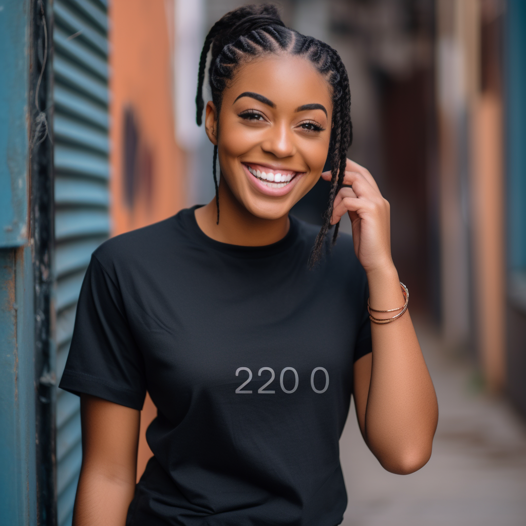 Beautiful Black Woman Model in Trendy Y2K Outfit