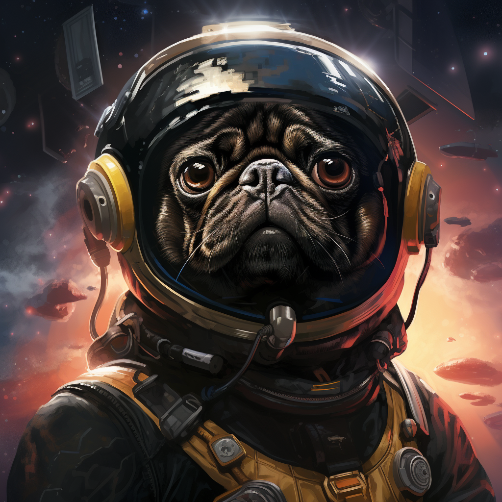 Cute black space pug dog