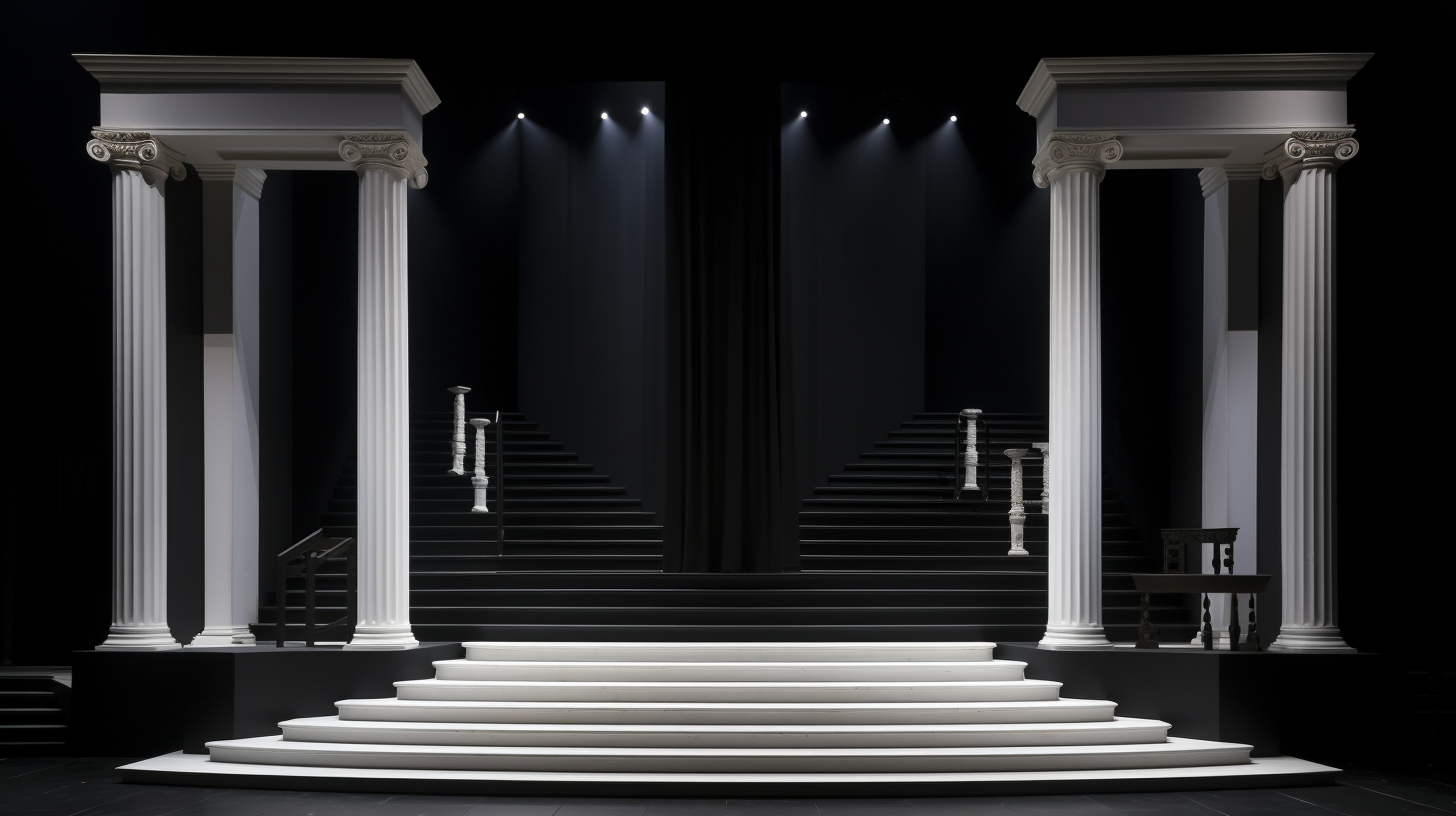 Elegant black stage with white staircase and Greek column