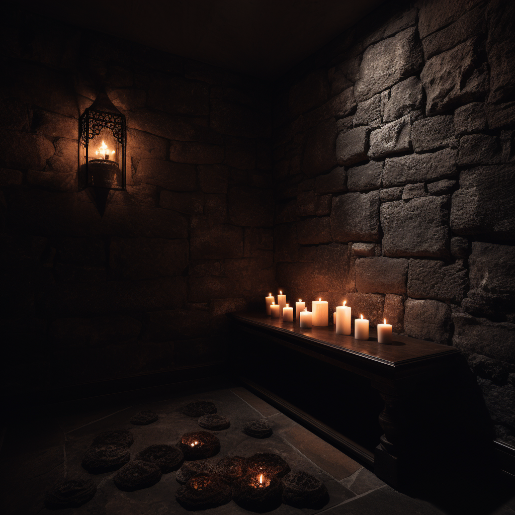 Candle in Dark Stone Room