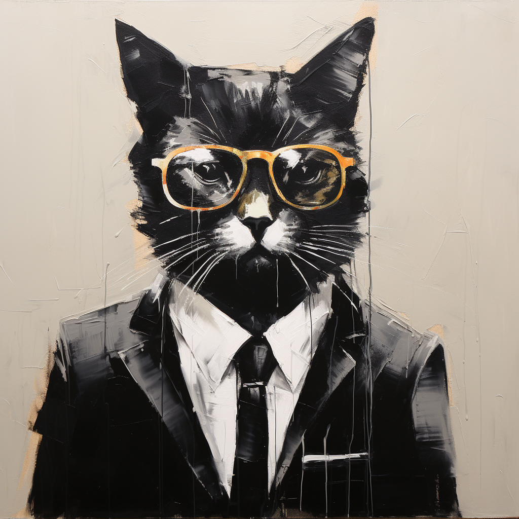 Fashionable cat in black suit and glasses