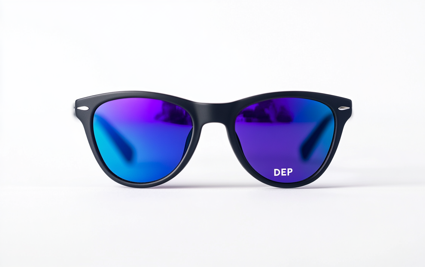 Trendy black sunglasses with blue lenses