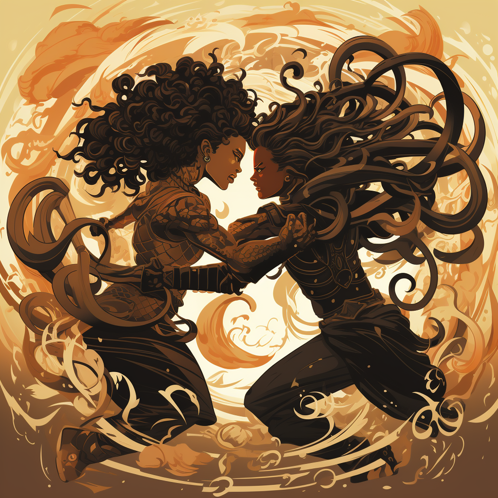 Black and Tan Medusa fighting Perseus