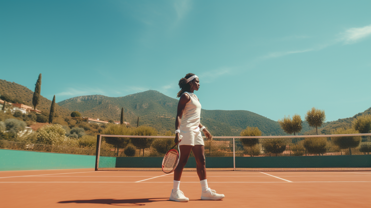 Black tennis player serving on clay court