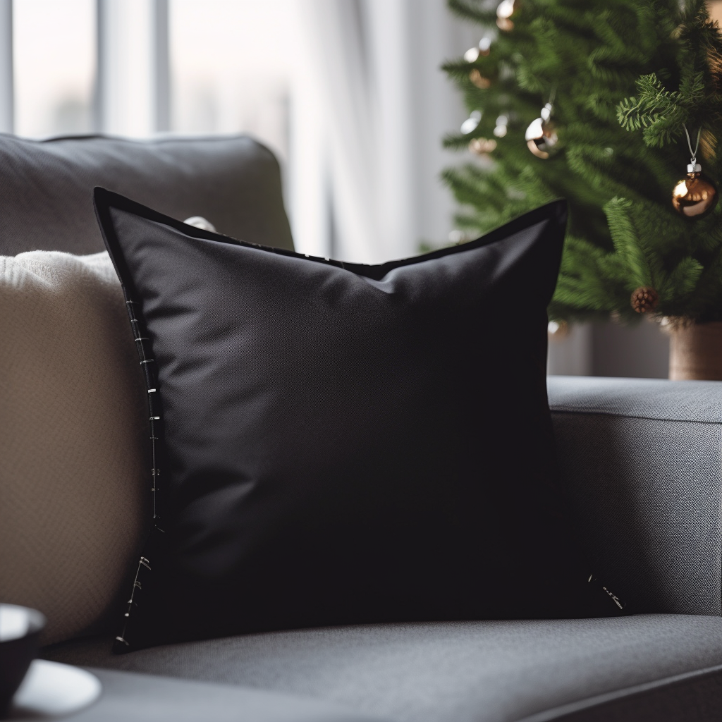 Black throw pillow on cozy couch