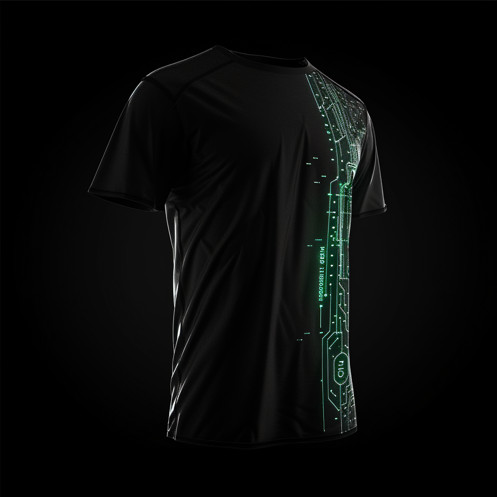 Black tight fit t-shirt with green tech design