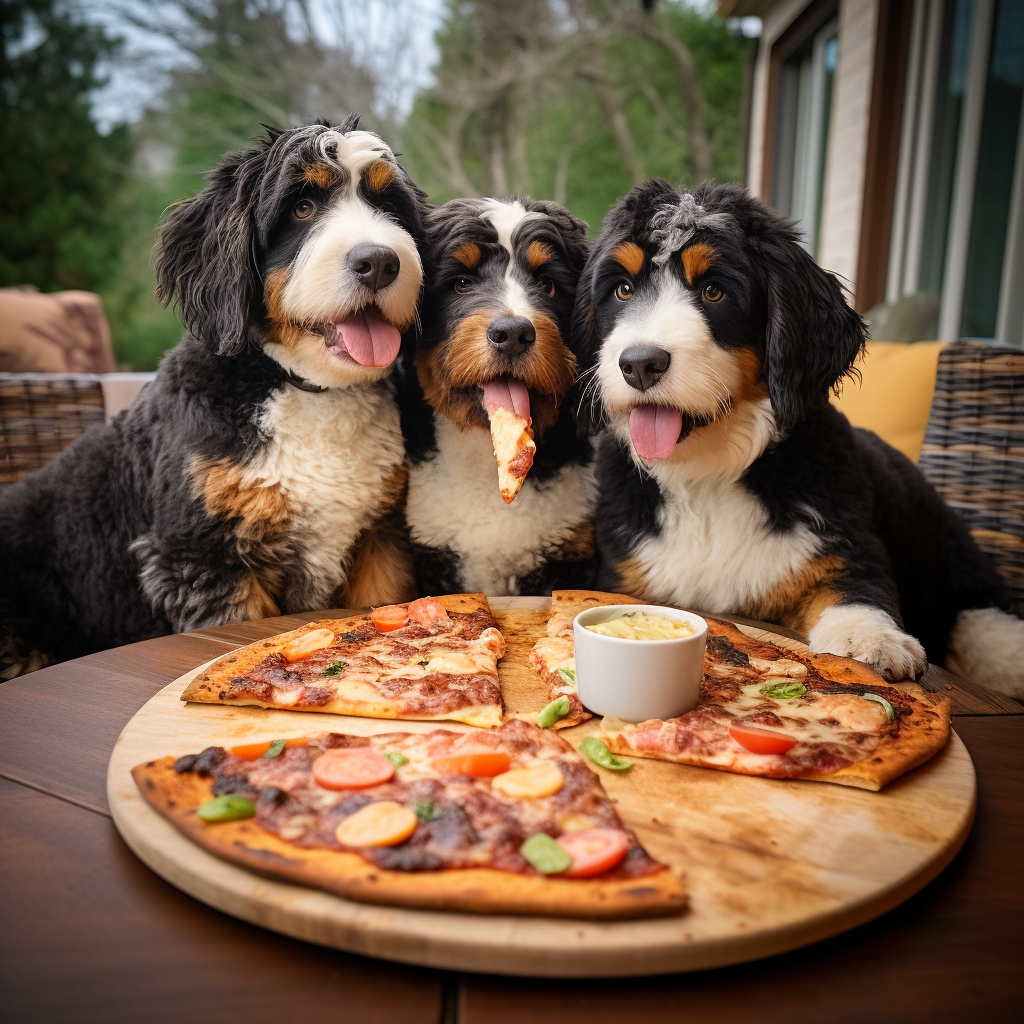 Bernedoodles having pizza night